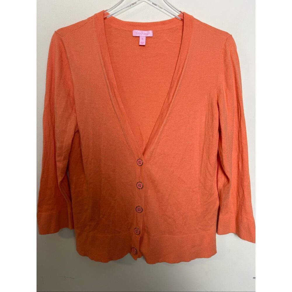Lilly Pulitzer 49724 Coral Button Front Kaitlin Cardigan Sweater XL | Preppy Coa